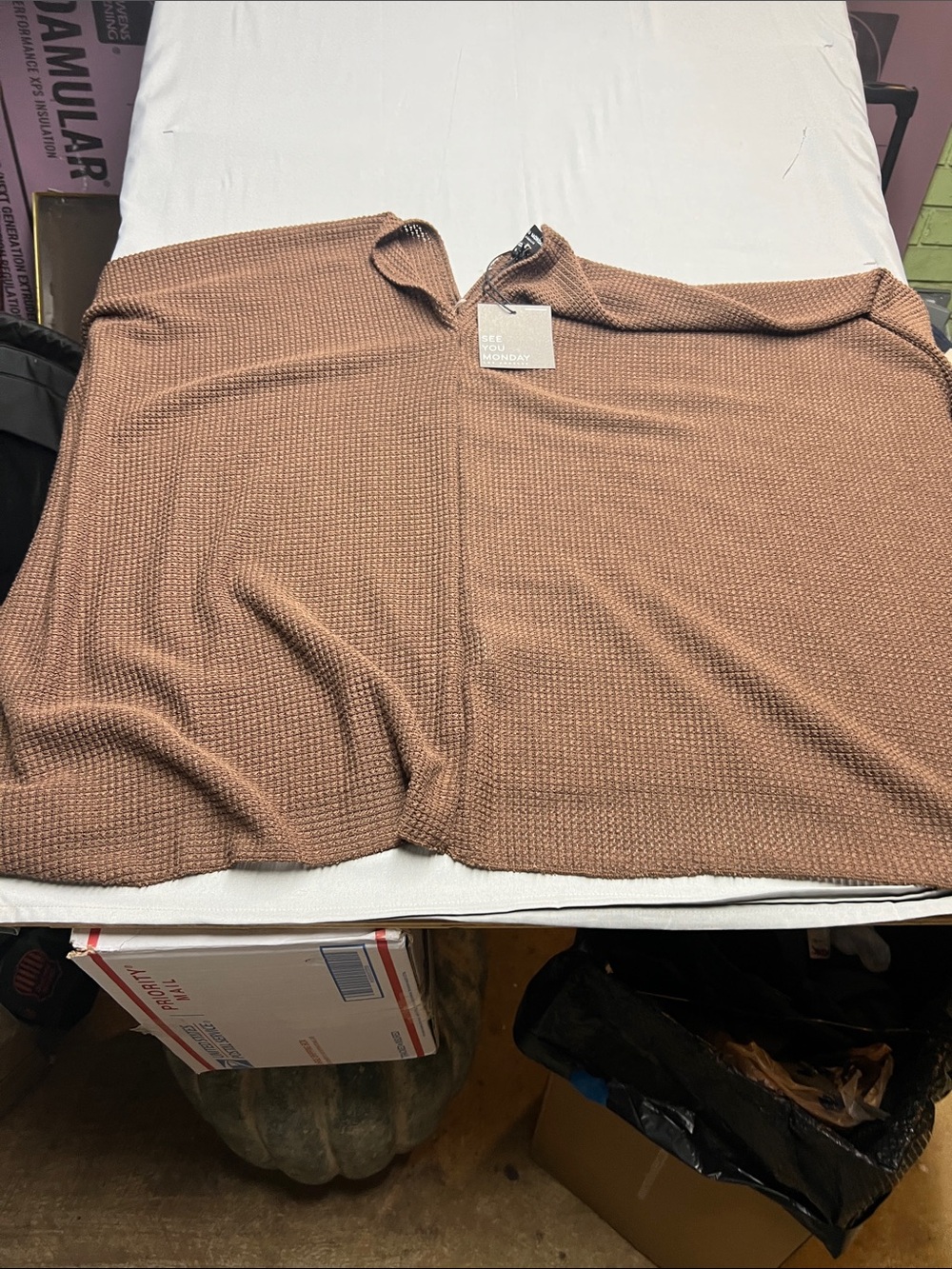 Soft Waffle-Knit Cape Jacket in Light Brown 861-a1